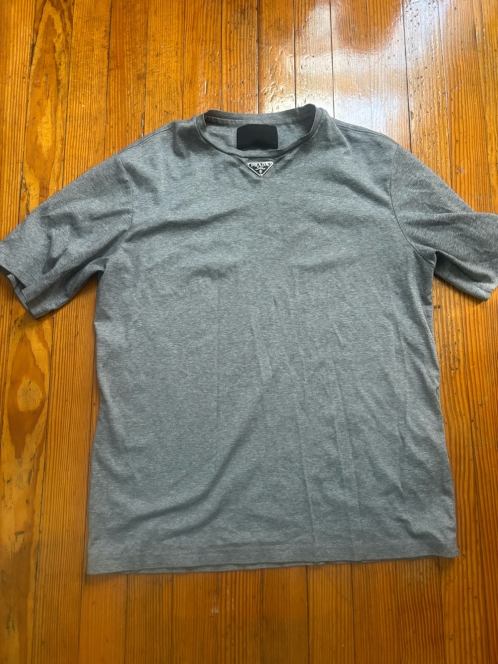 Prada Heather Gray Crewneck Short-Sleeve Tee with Triangle Logo